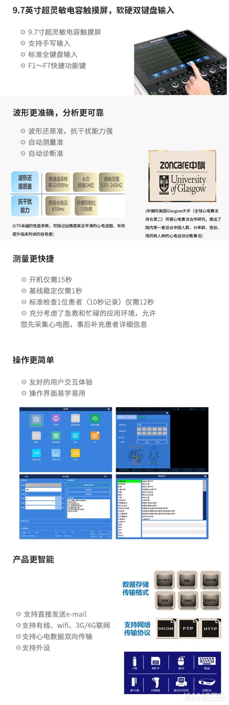 武漢中旗zoncare-U70高端十二道心電圖機(jī)產(chǎn)品詳情